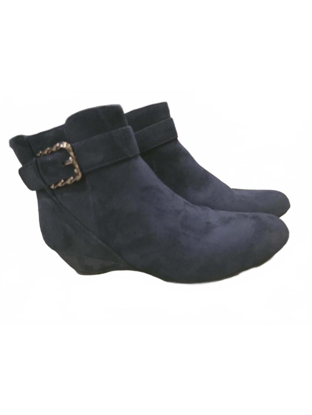 Navy Blue Ankle Boots with Buckle Detail